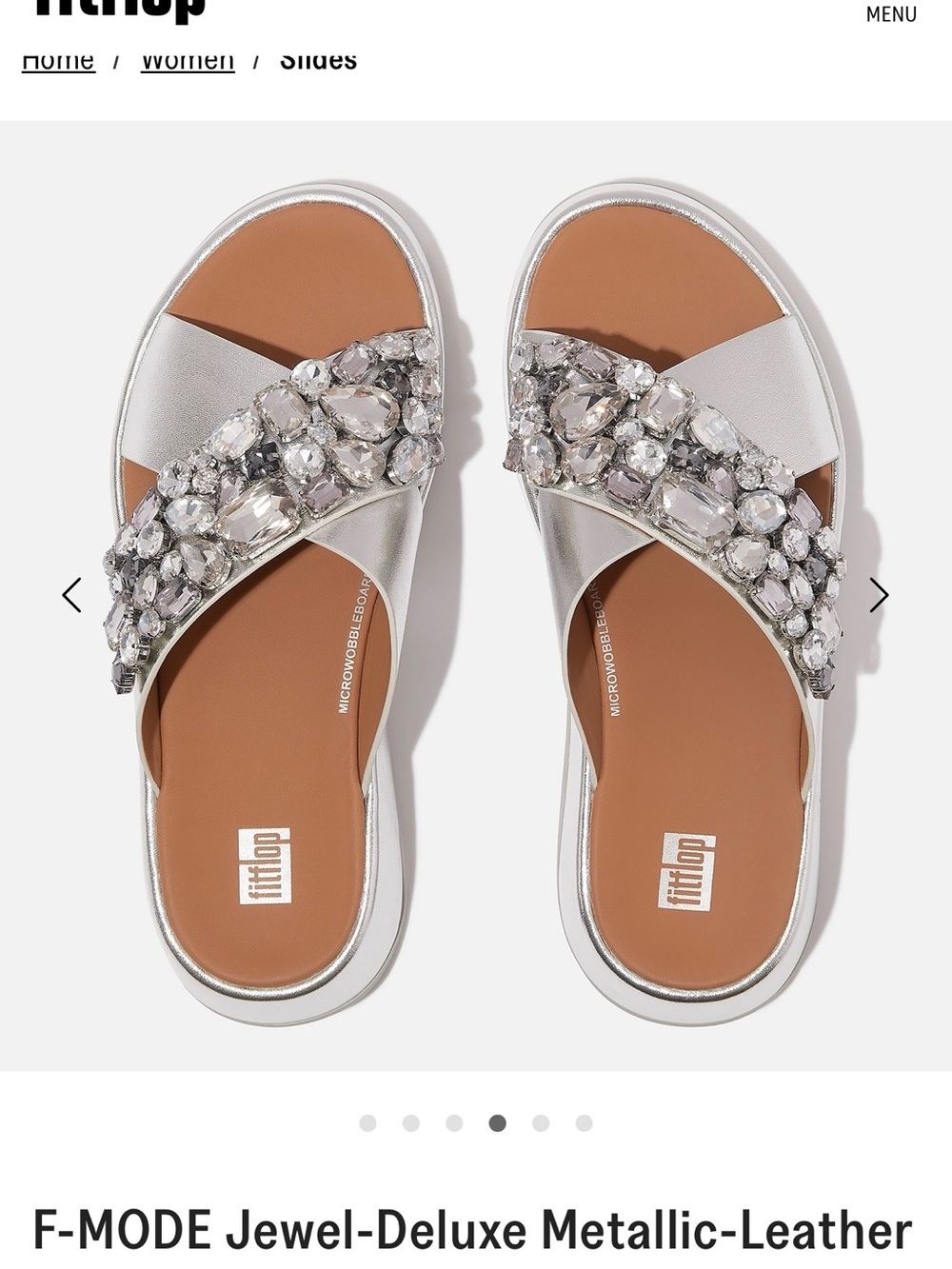 Fitflop Silver Metallic Jewel-Embellished Slide Sandals